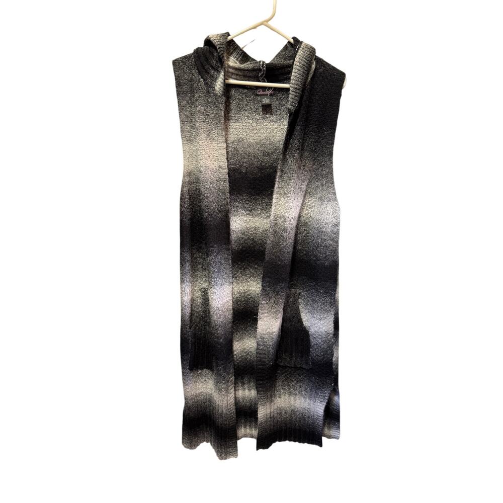 Questions Hooded Long Length Sweater Vest/Cardigan Size XL